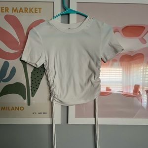 Zara White ruched ribbed top